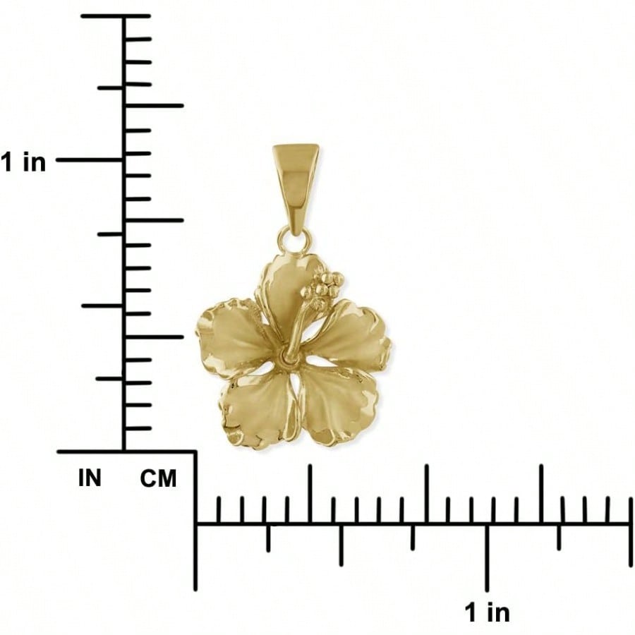 Sterling Silver 17mm Hibiscus Pendant Necklace 16+2" Extender