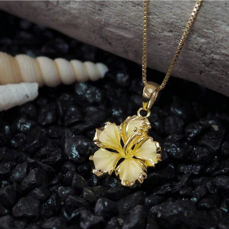 Sterling Silver 17mm Hibiscus Pendant Necklace 16+2" Extender