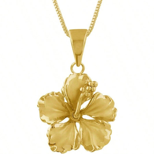 Sterling Silver 17mm Hibiscus Pendant Necklace 16+2" Extender